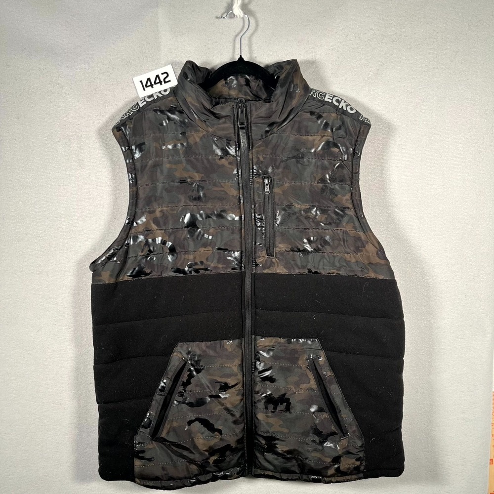 Marc Ecko Cut & Sew Puffer Vest Mens XL Black Full Zip Insulated Mock Neck